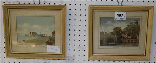 John Moss, pair watercolours, Bosham Quay, Sussex and Arundel, Sussex